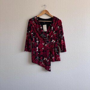 Vintage/Y2K Cross Front Asymmetrical Hem Floral Blouse size Medium